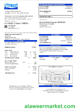 USA California Monte Vista Water District business utility bill template in Word and PDF formats